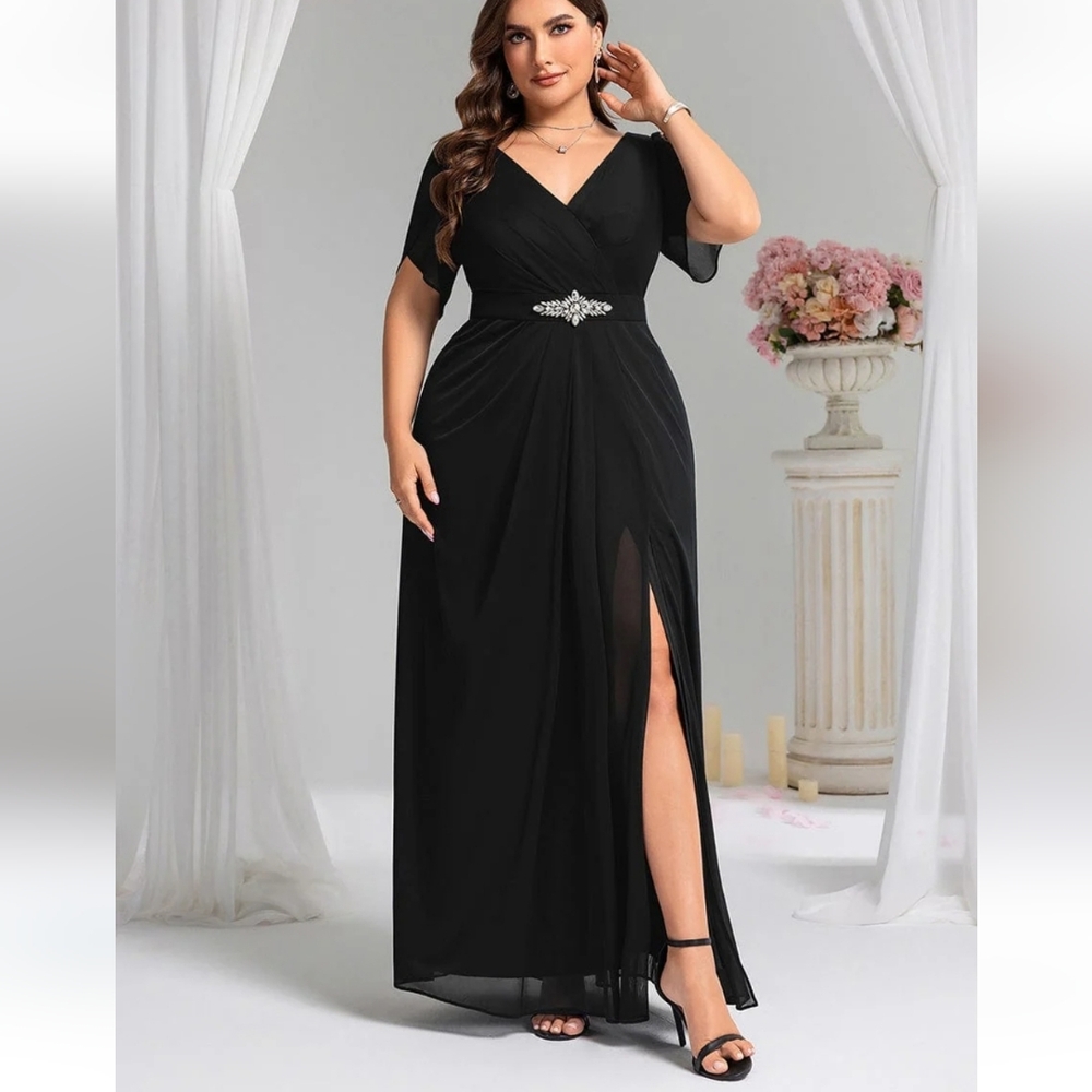 Chiffon A-Line Ruffle Sleeve Evening Dress - Picture 4 of 13